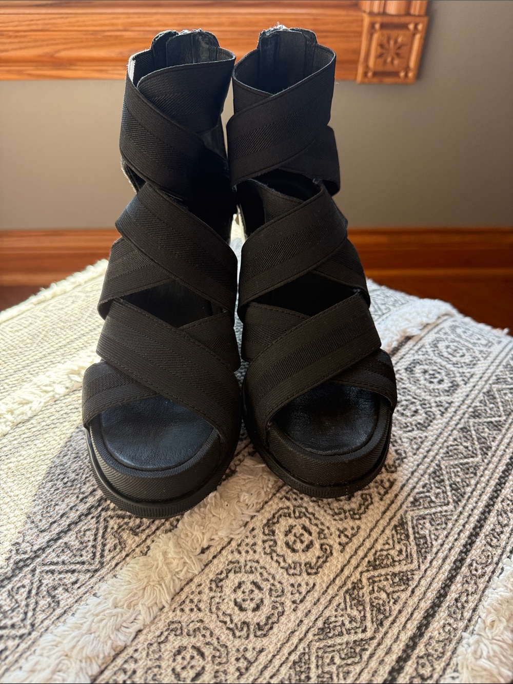 Sorel Black Crisscross Platform Heels - Women's
